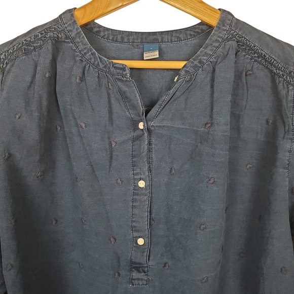 Old Navy Chambray Blue 3/4 Sleeve Blouse with Mandarin Collar. MED. Boho - Picture 2 of 11